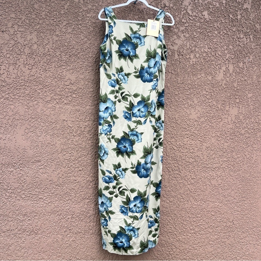 Tommy Bahama Night Bloomer Dress 10 Silk Blue Floral Maxi Tropical Summer Resort